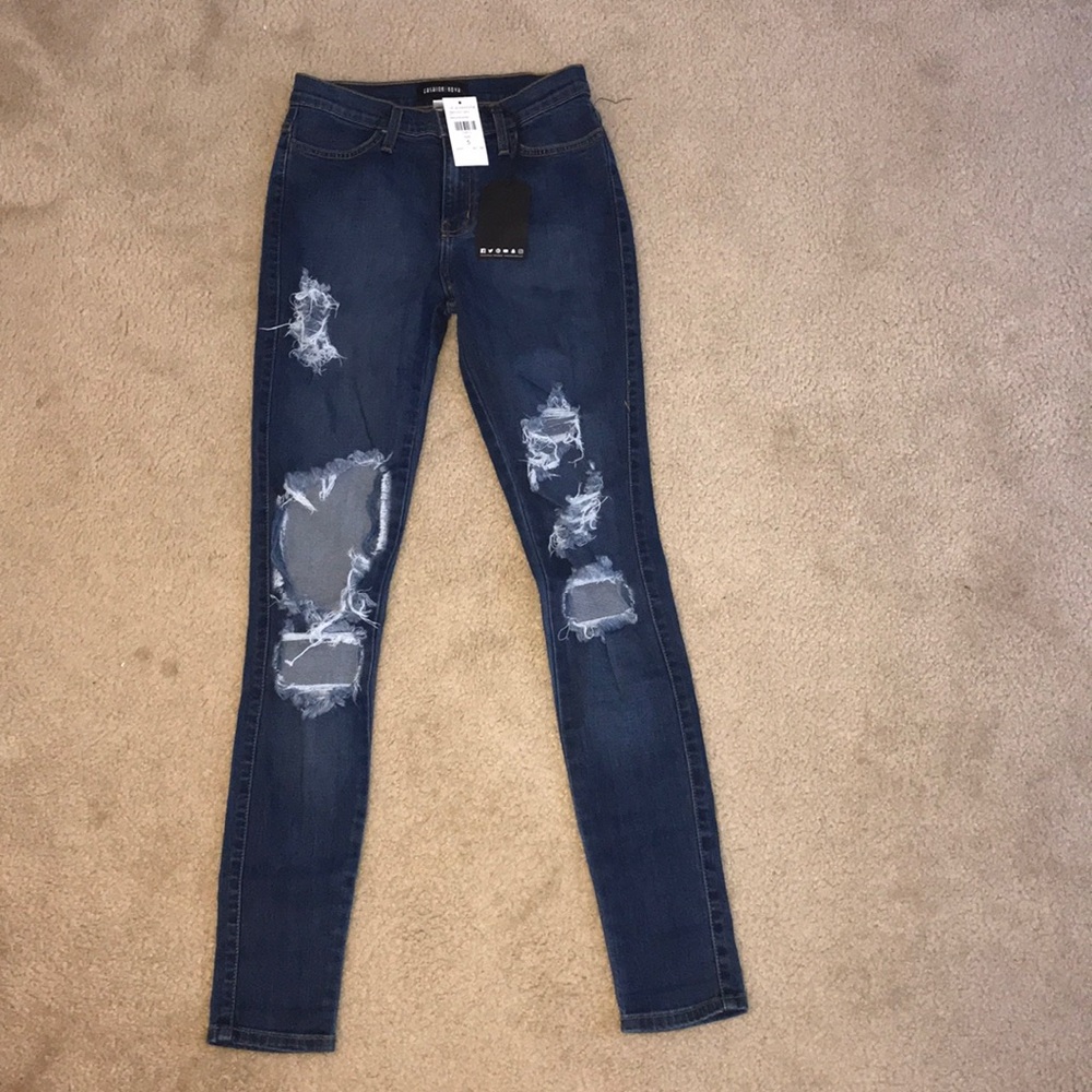 Fashion Nova Dark-wash Ripped Jeans